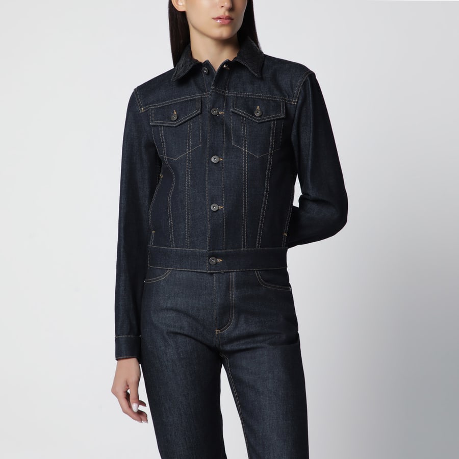 Bottega Veneta Giacca in denim blu con colletto in Intrecciato