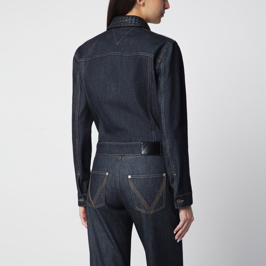 Bottega Veneta Giacca in denim blu con colletto in Intrecciato, view 3