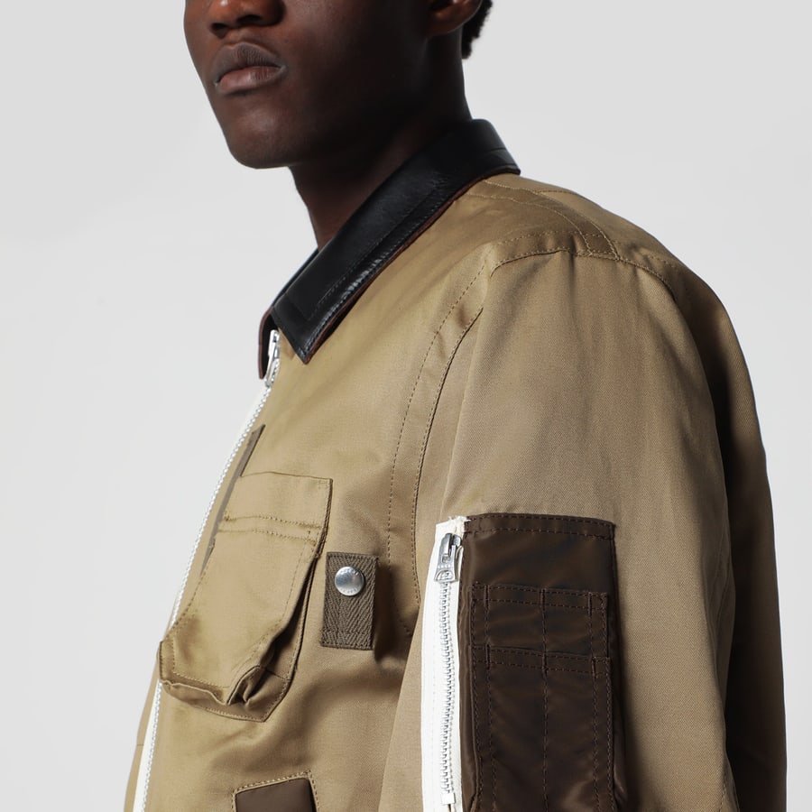 SACAI Giacca bomber beige in cotone e nylon, view 4