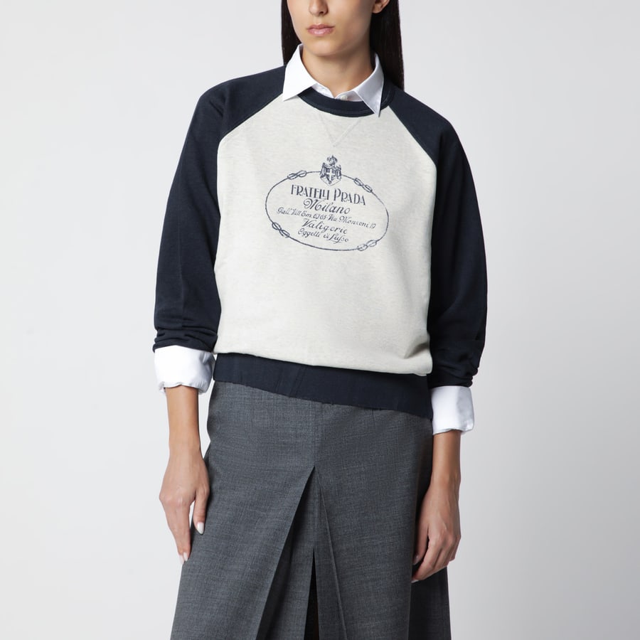 Prada Felpa girocollo naturale/blu navy in cotone