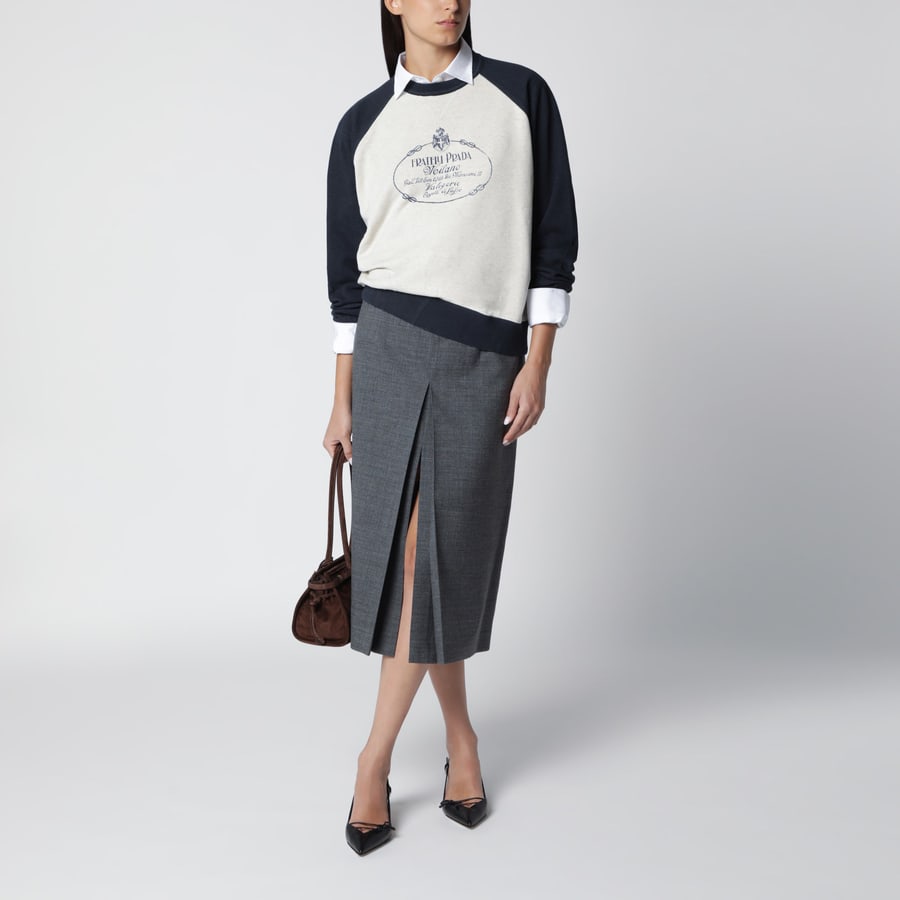 Prada Felpa girocollo naturale/blu navy in cotone, view 2