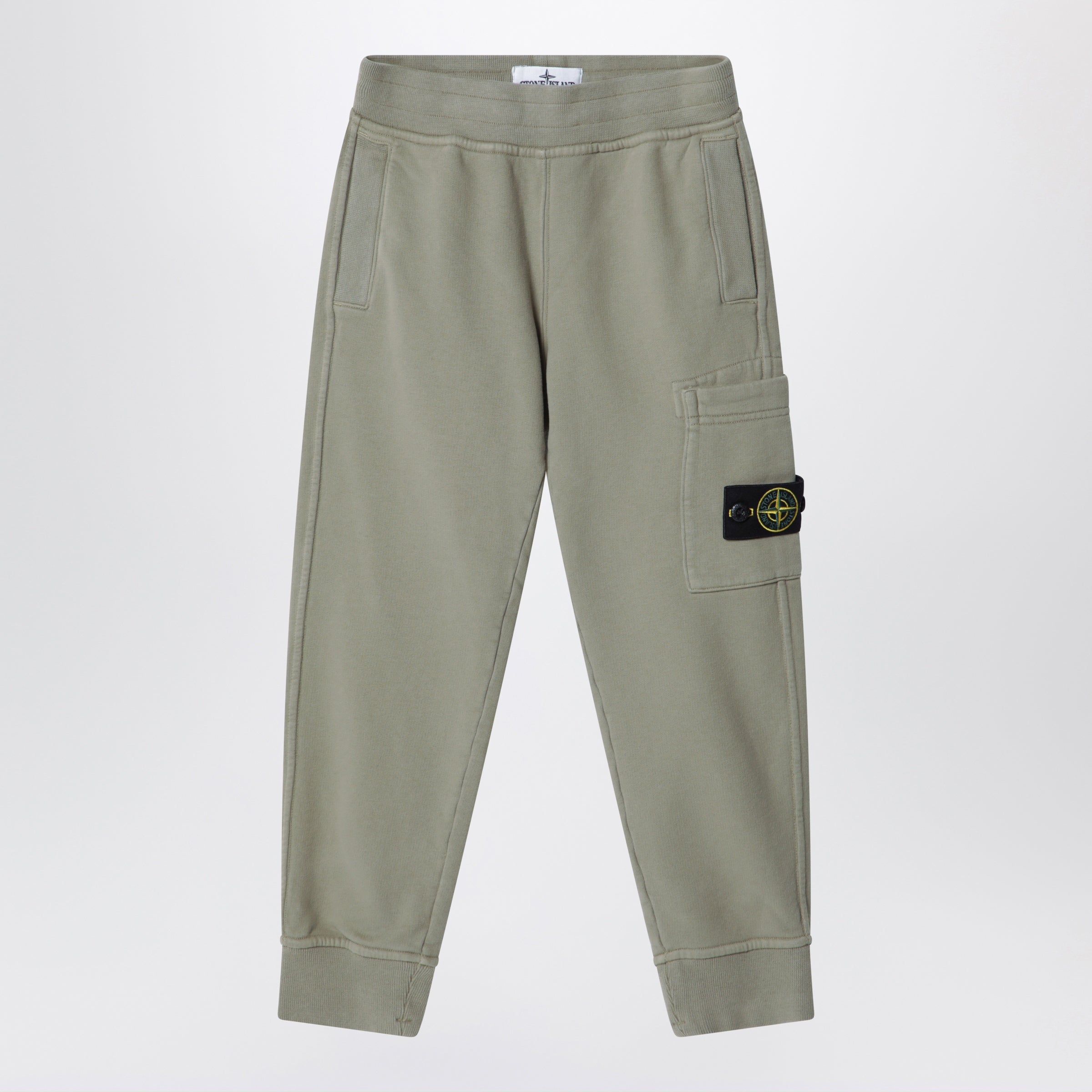 Stone Island Pantaloni jogging in cotone color muschio con patch Compass