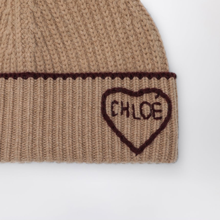Chloé Berretto Encoeur in lana e cashmere marrone, view 3