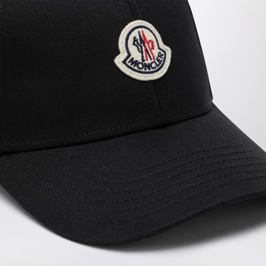 Moncler Cappello da baseball con patch in cotone nero, view 4