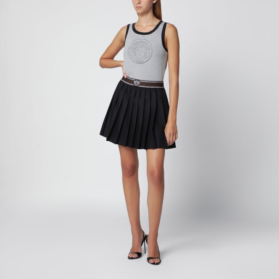Versace Top grigio chiaro in jersey di cotone con stampa logo, view 2