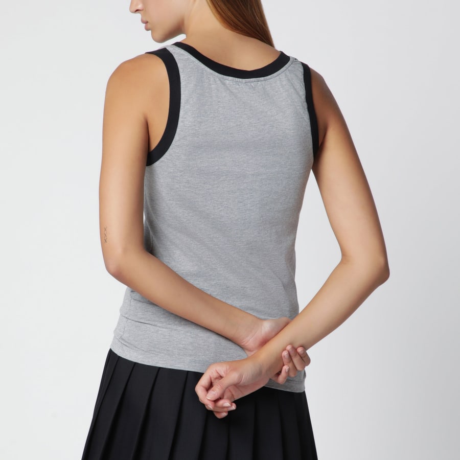 Versace Top grigio chiaro in jersey di cotone con stampa logo, view 3