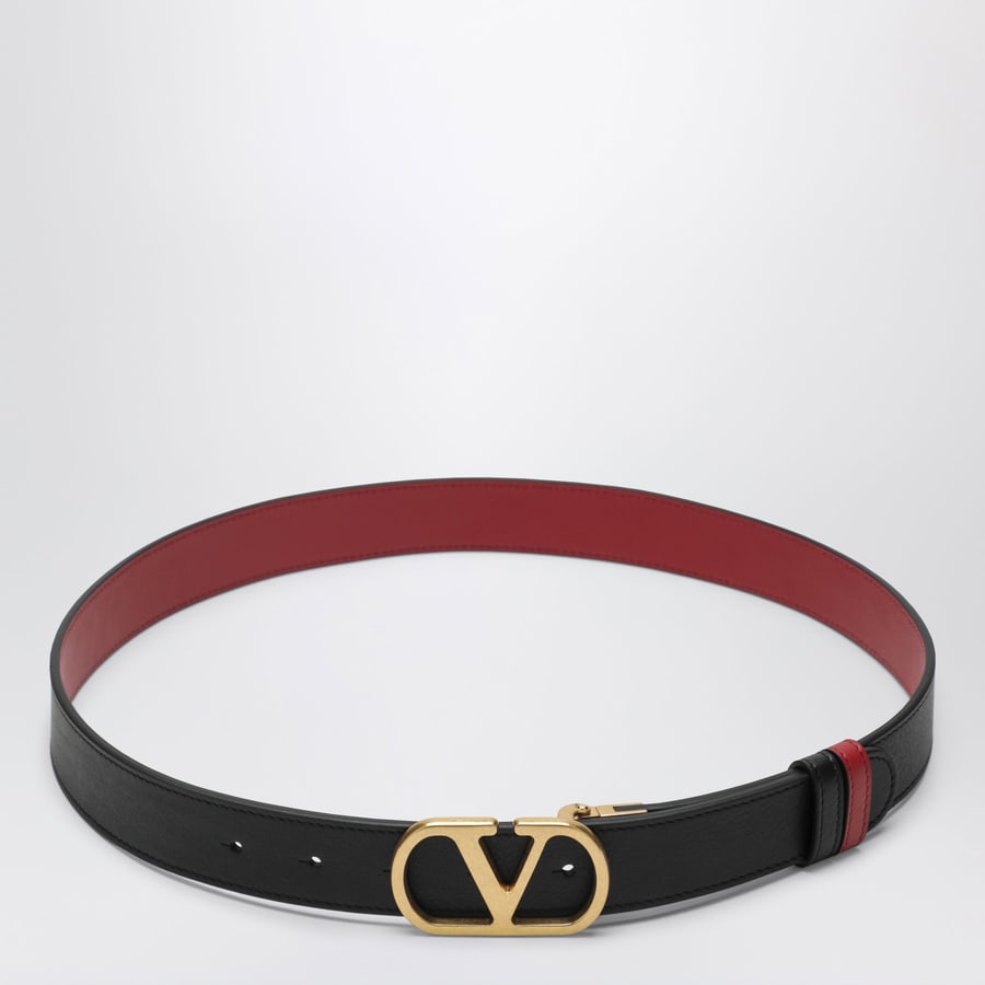 Valentino Garavani Cintura reversibile VLogo Signature in Vitello lucido Nero / Rosso