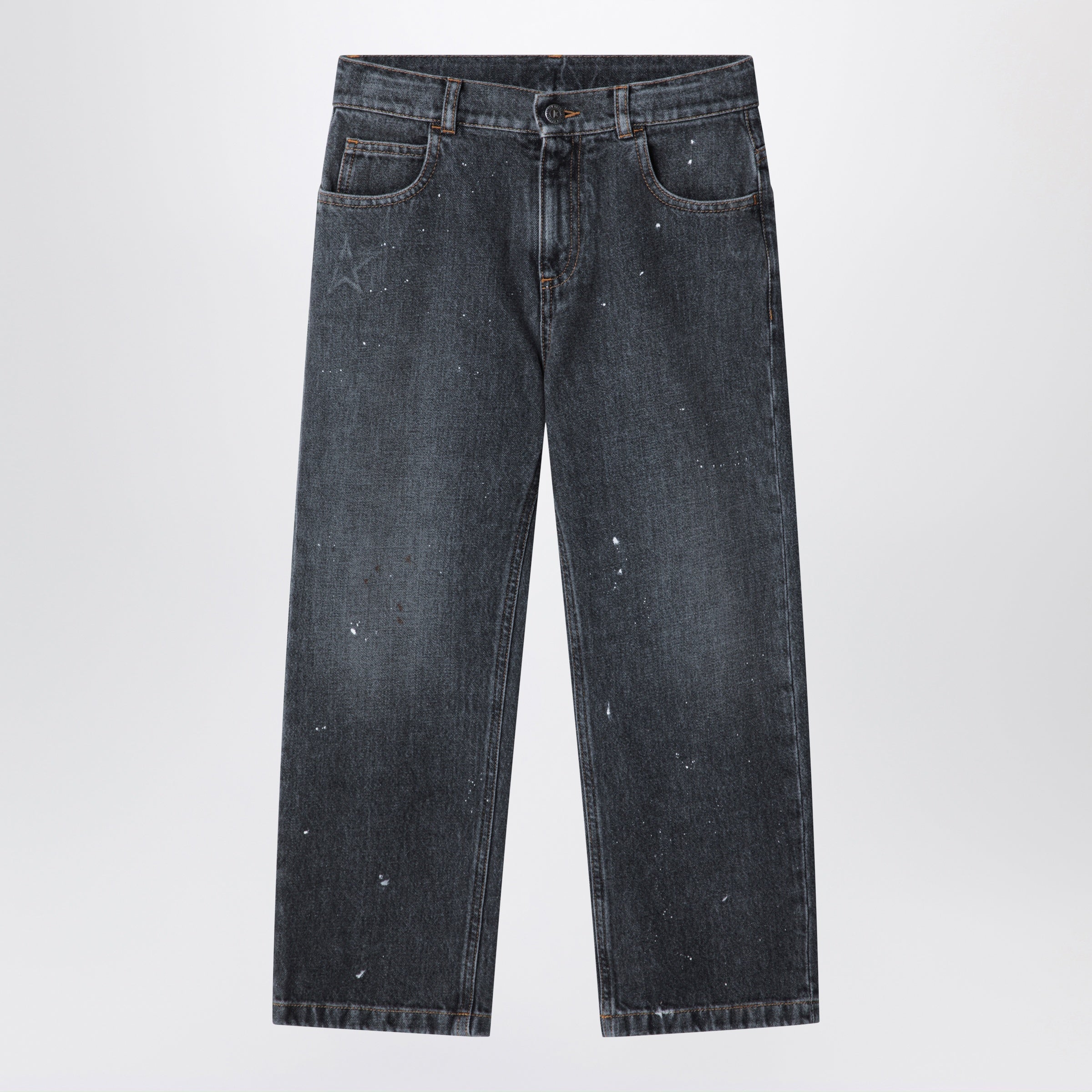 Golden Goose Jeans nero in denim slavato con schizzi