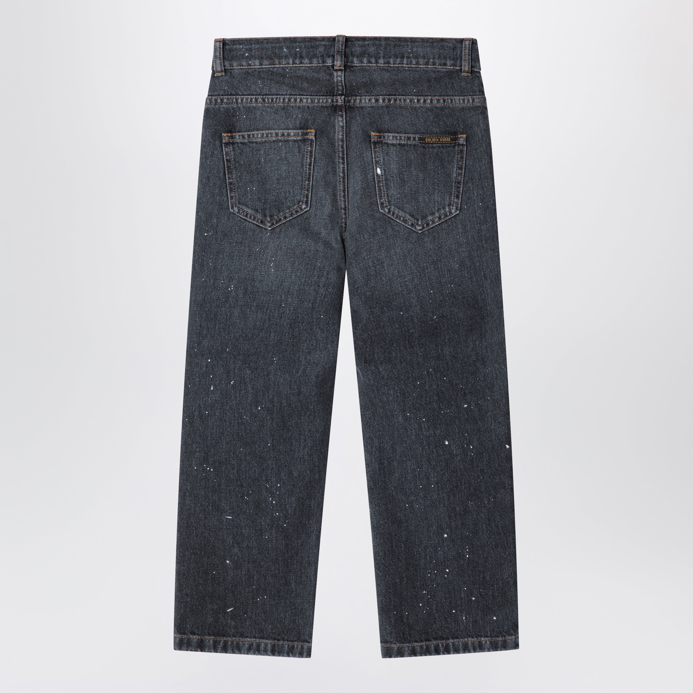 Golden Goose Jeans nero in denim slavato con schizzi, view 2