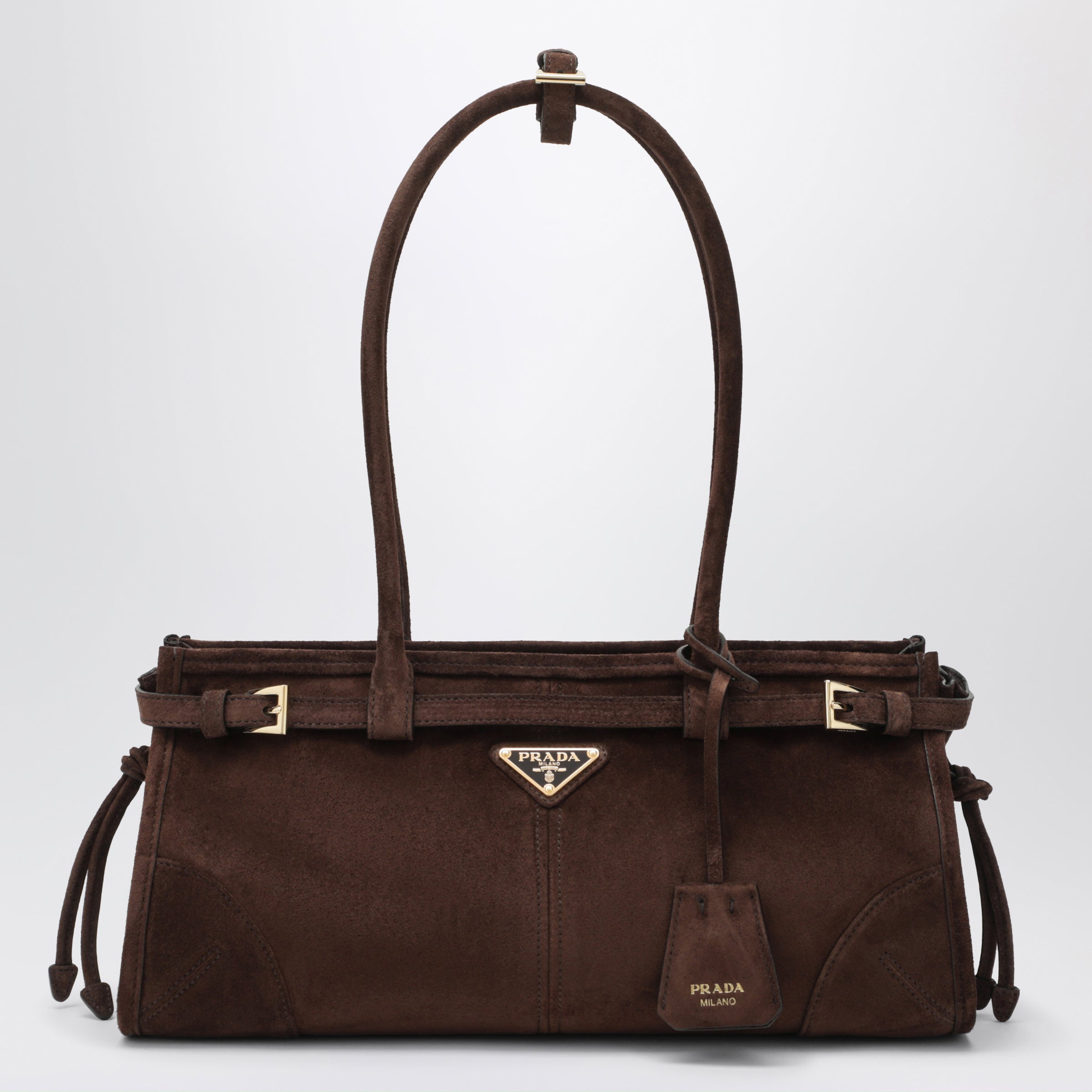 Prada Borsa a mano Bonnie medium in pelle scamosciata moro