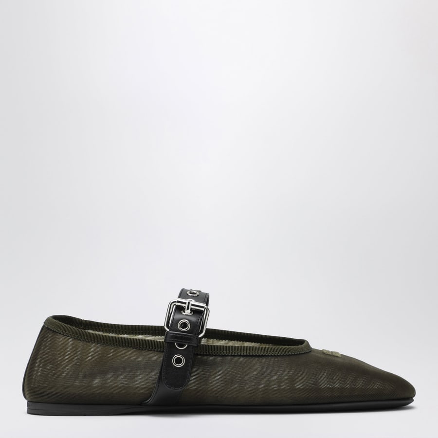 Miu Miu Ballerine con fibbia verde oliva in tessuto