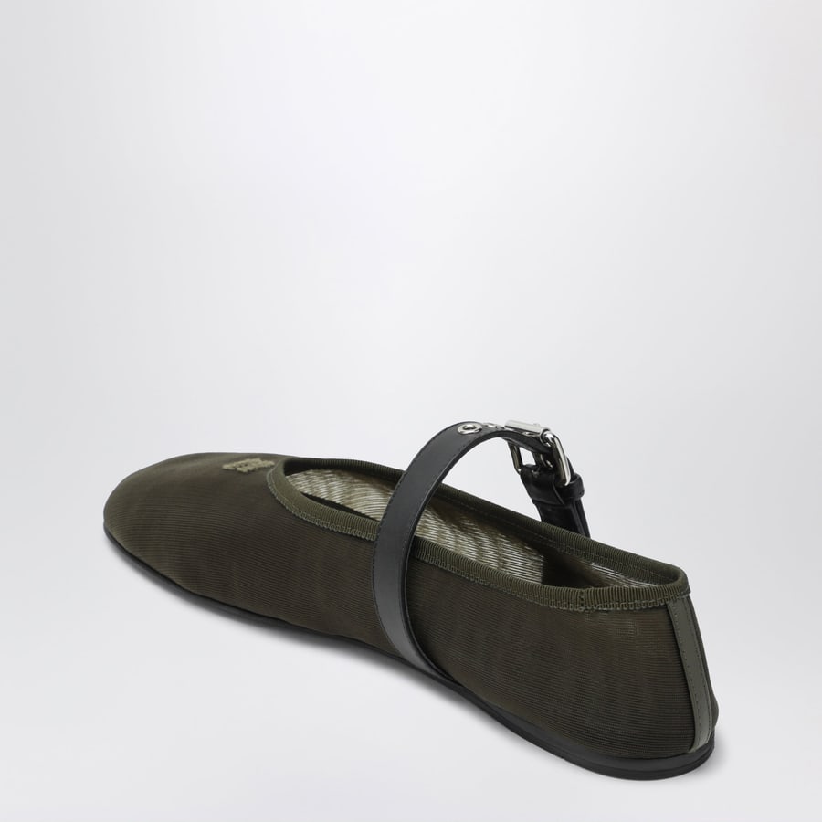 Miu Miu Ballerine con fibbia verde oliva in tessuto, view 4