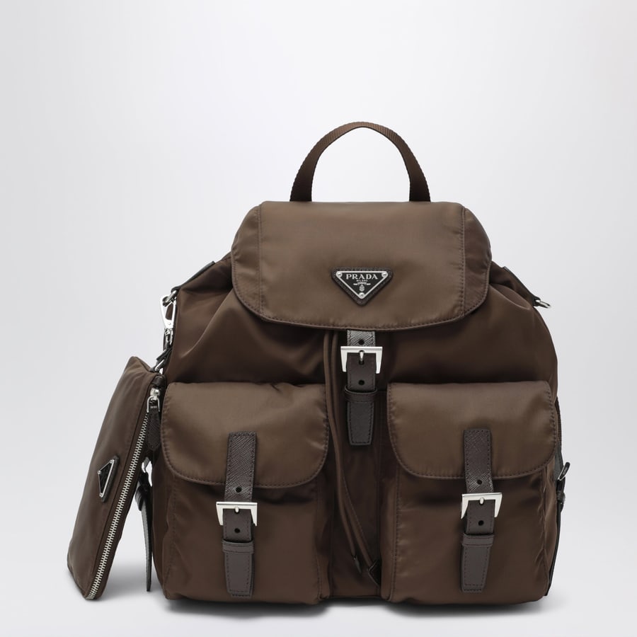 Prada Zaino in Re-Nylon e Saffiano con pouch marrone
