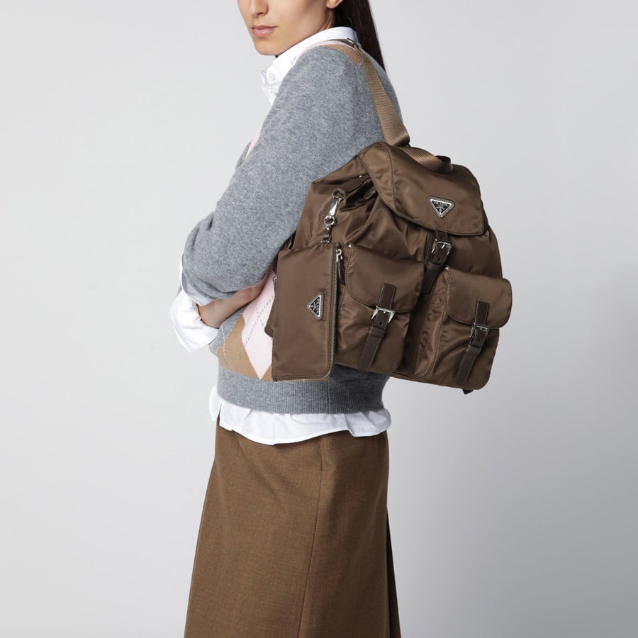 Prada Zaino in Re-Nylon e Saffiano con pouch marrone, view 2