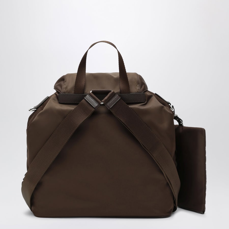 Prada Zaino in Re-Nylon e Saffiano con pouch marrone, view 4