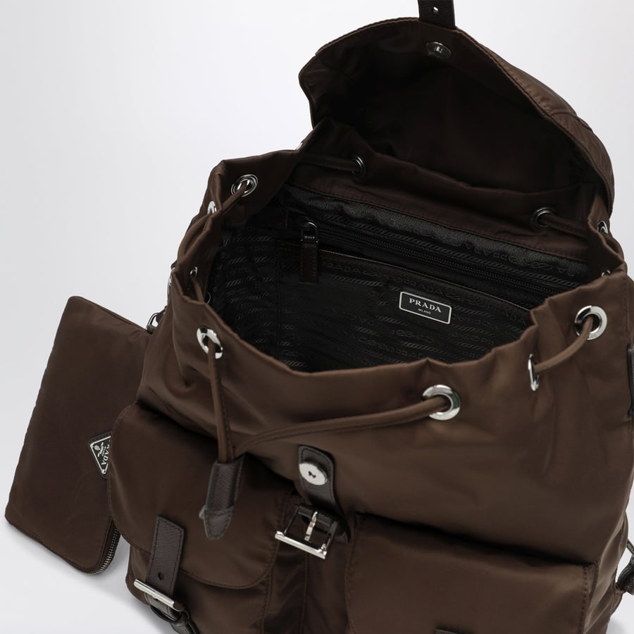 Prada Zaino in Re-Nylon e Saffiano con pouch marrone, view 5