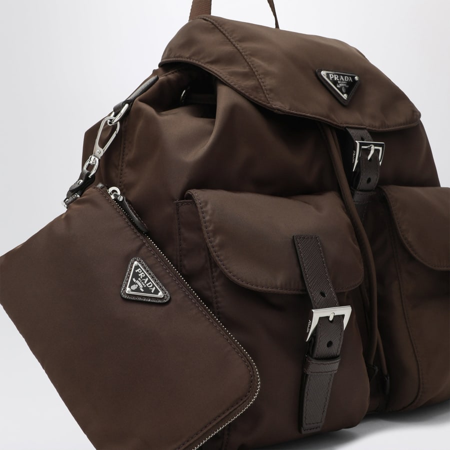 Prada Zaino in Re-Nylon e Saffiano con pouch marrone, view 6
