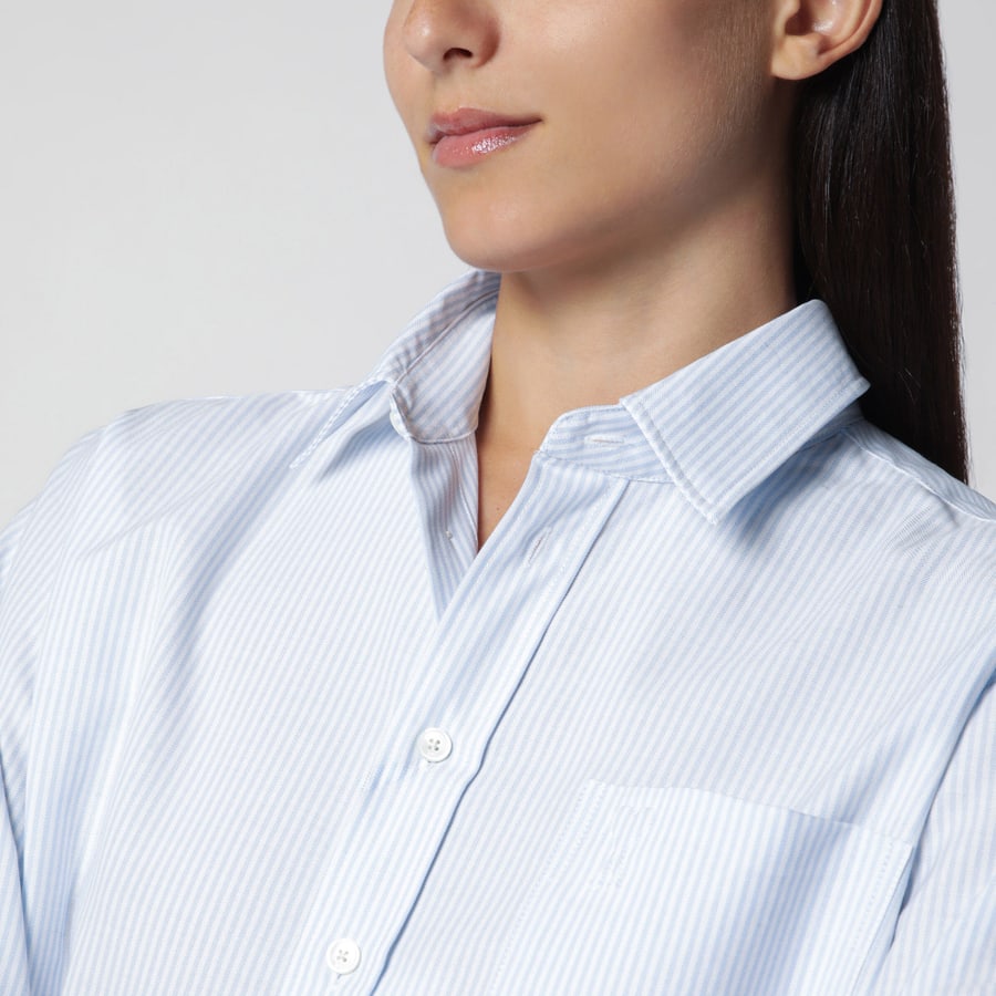 AMI Paris Camicia cropped Ami de Coeur a righe azzurra/bianca, view 4