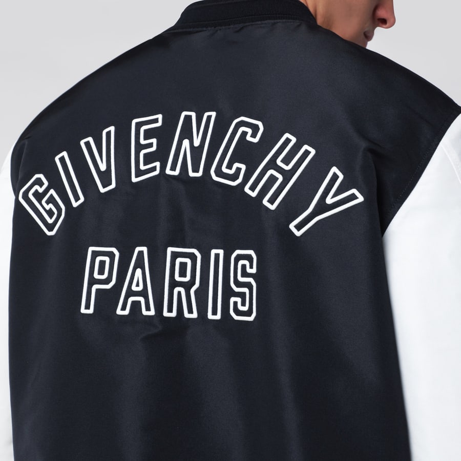 Givenchy Giacca Varsity blu navy/bianca in raso, view 5