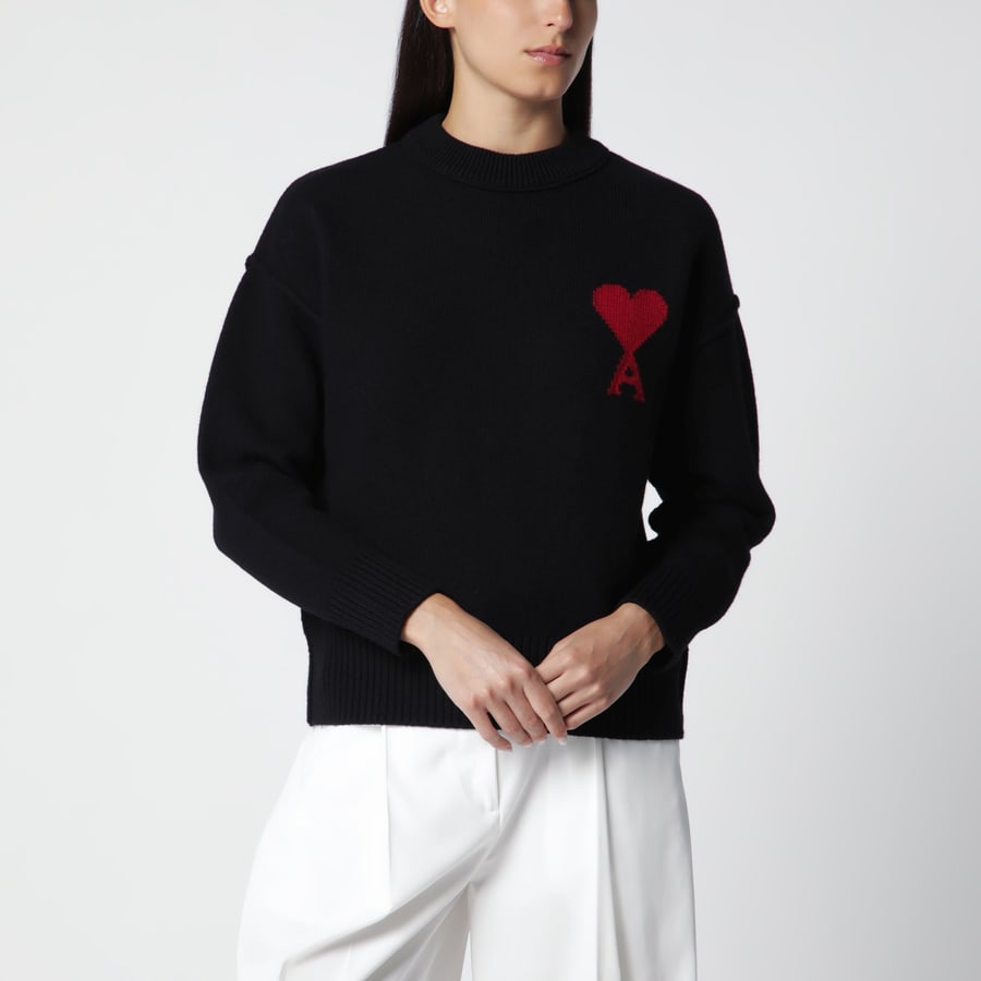 AMI Paris Maglione Ami de Coeur nero in lana vergine