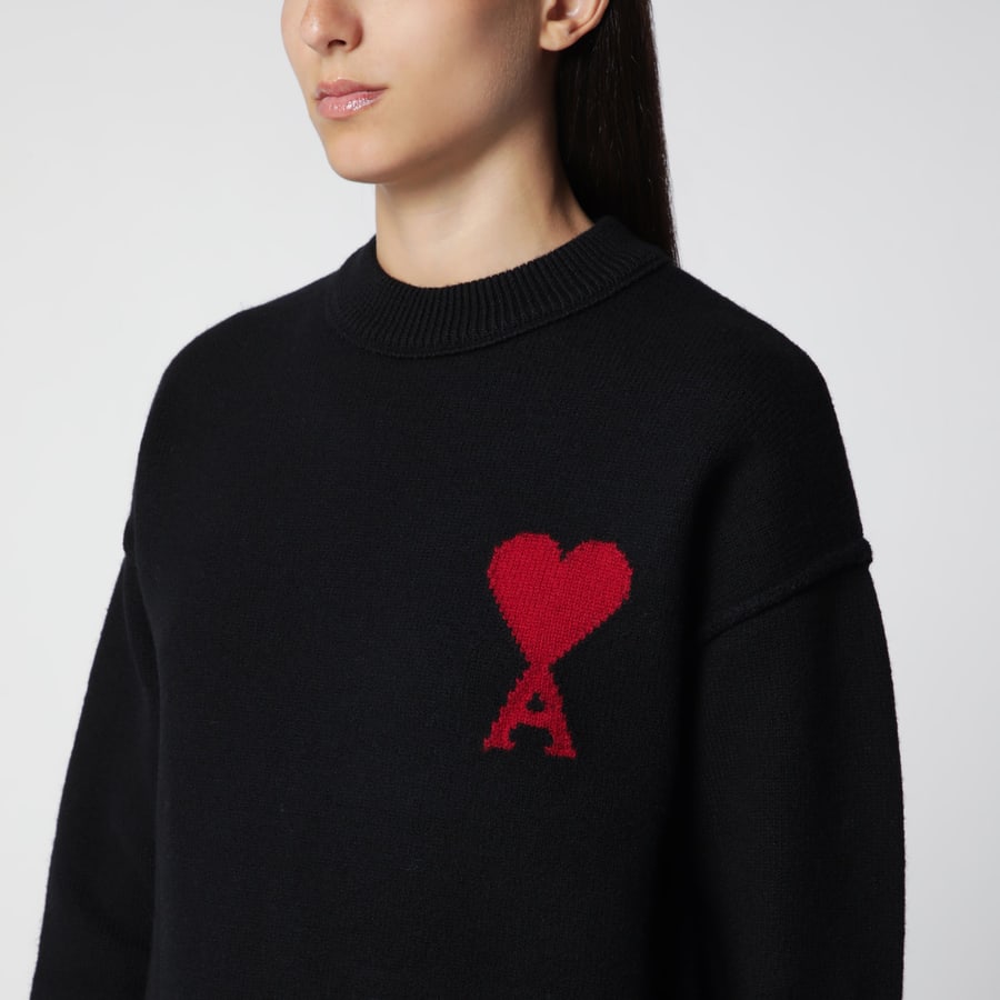 AMI Paris Maglione Ami de Coeur nero in lana vergine, view 4