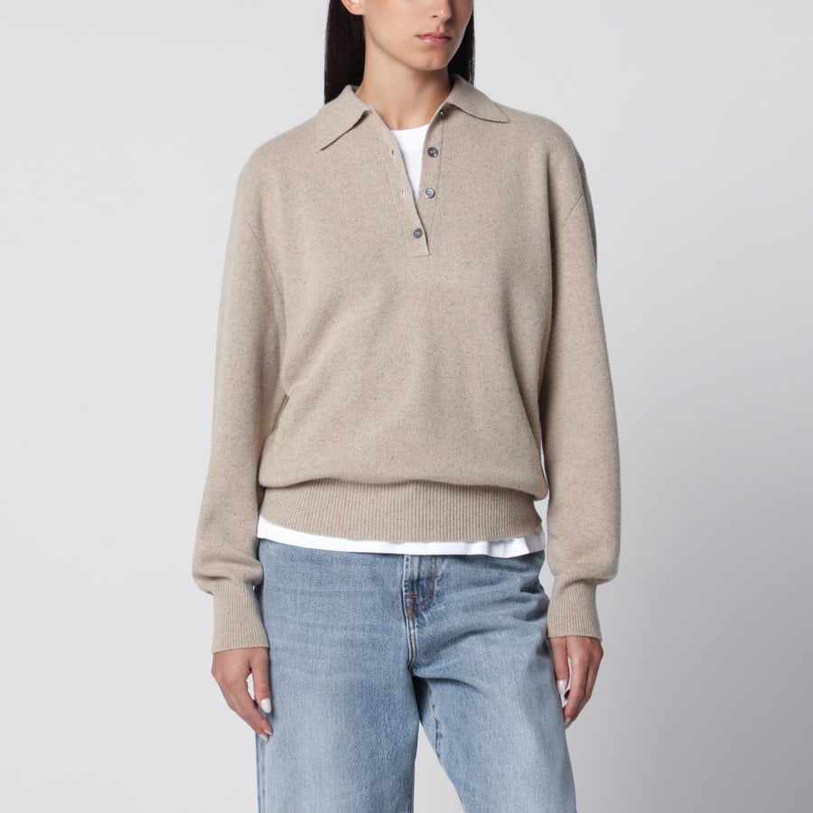 ROHE Polo color pietra mélange in lana e cashmere