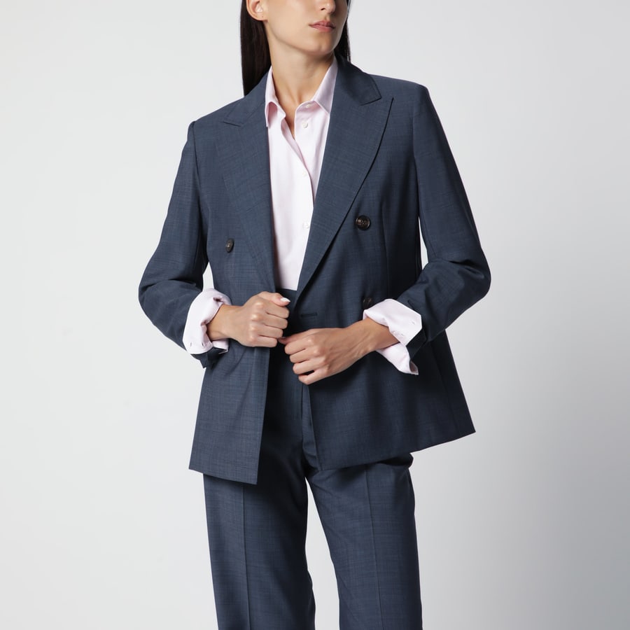 Max Mara Studio Giacca doppiopetto in tela di lana blu denim