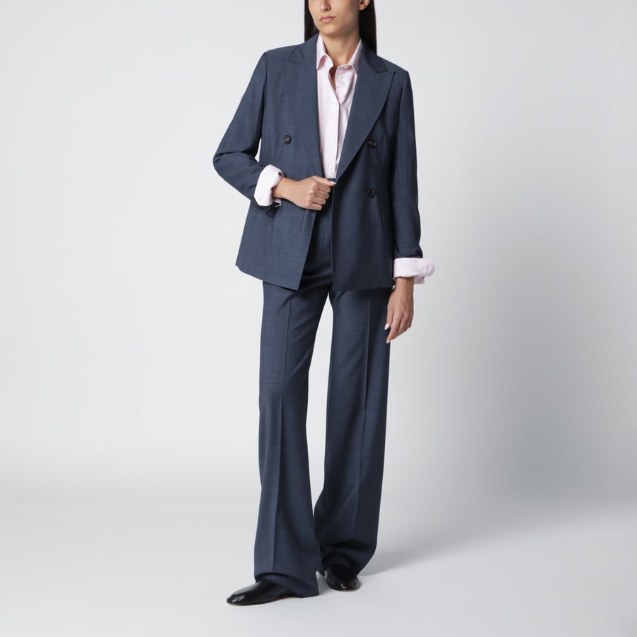 Max Mara Studio Giacca doppiopetto in tela di lana blu denim, view 2