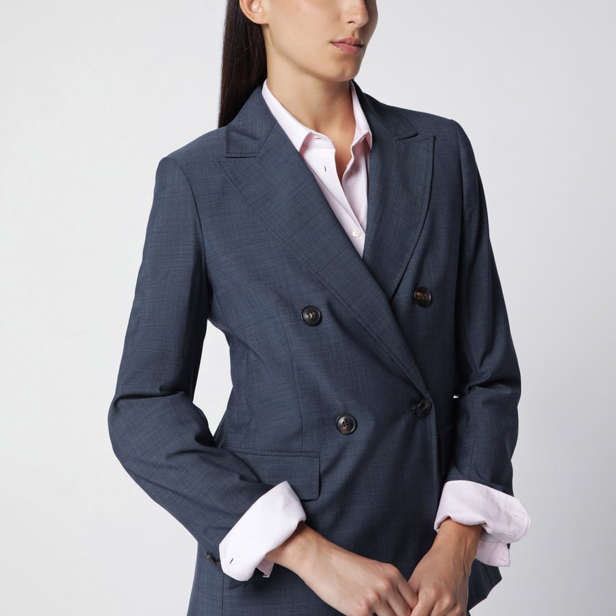 Max Mara Studio Giacca doppiopetto in tela di lana blu denim, view 4