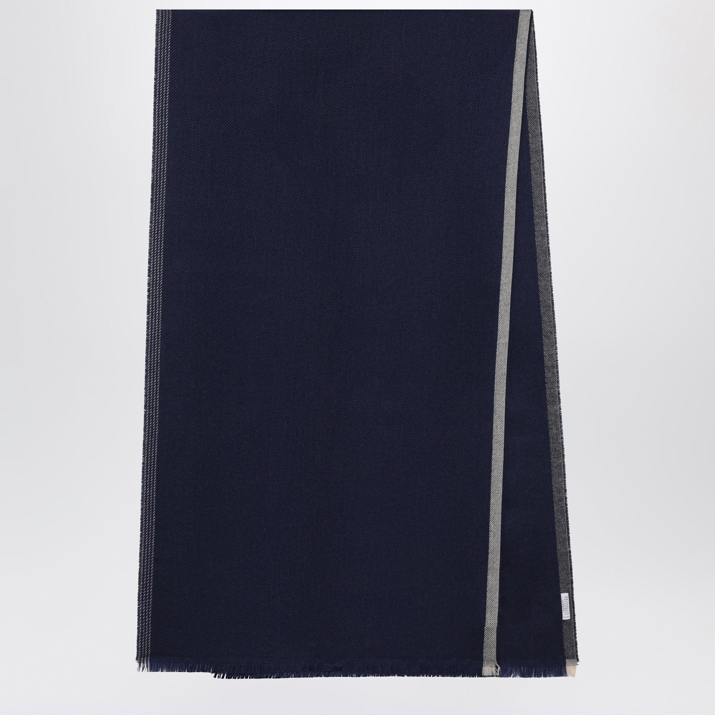Brunello Cucinelli Sciarpa in lana e cashmere blu/marrone/grigia