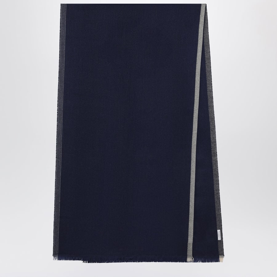 Brunello Cucinelli Sciarpa in lana e cashmere blu/marrone/grigia