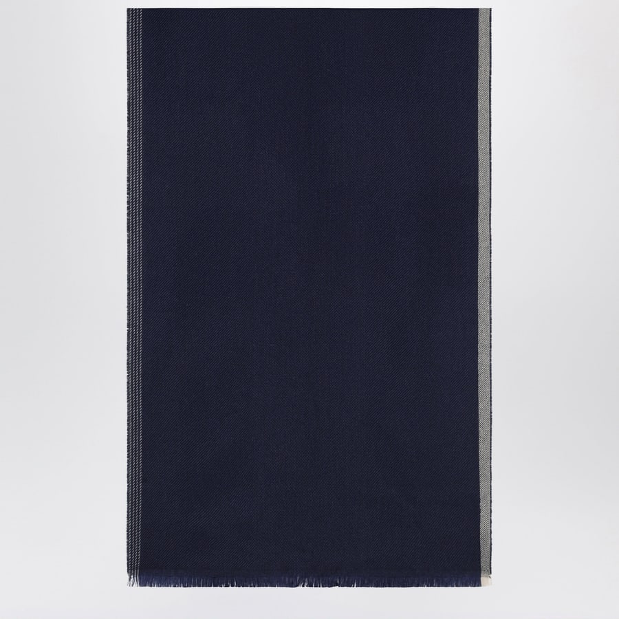 Brunello Cucinelli Sciarpa in lana e cashmere blu/marrone/grigia, view 3