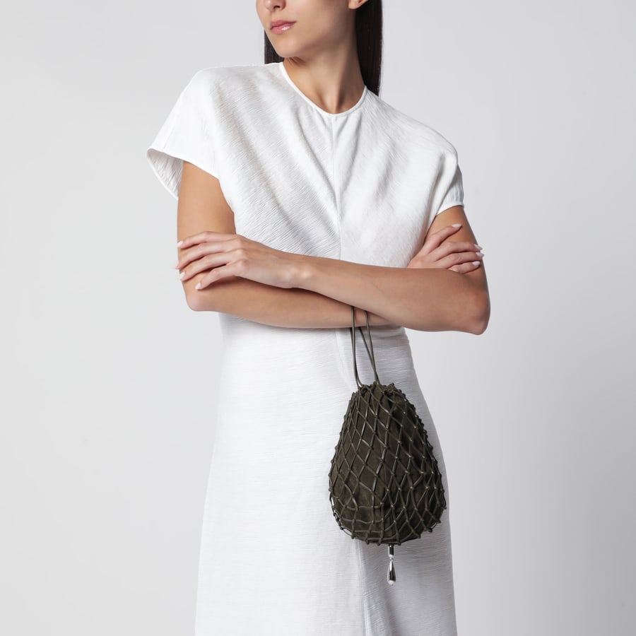 SAVETTE Pochette in macramè in pelle di vitello marrone, view 2