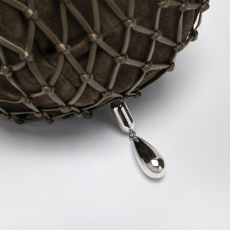 SAVETTE Pochette in macramè in pelle di vitello marrone, view 6