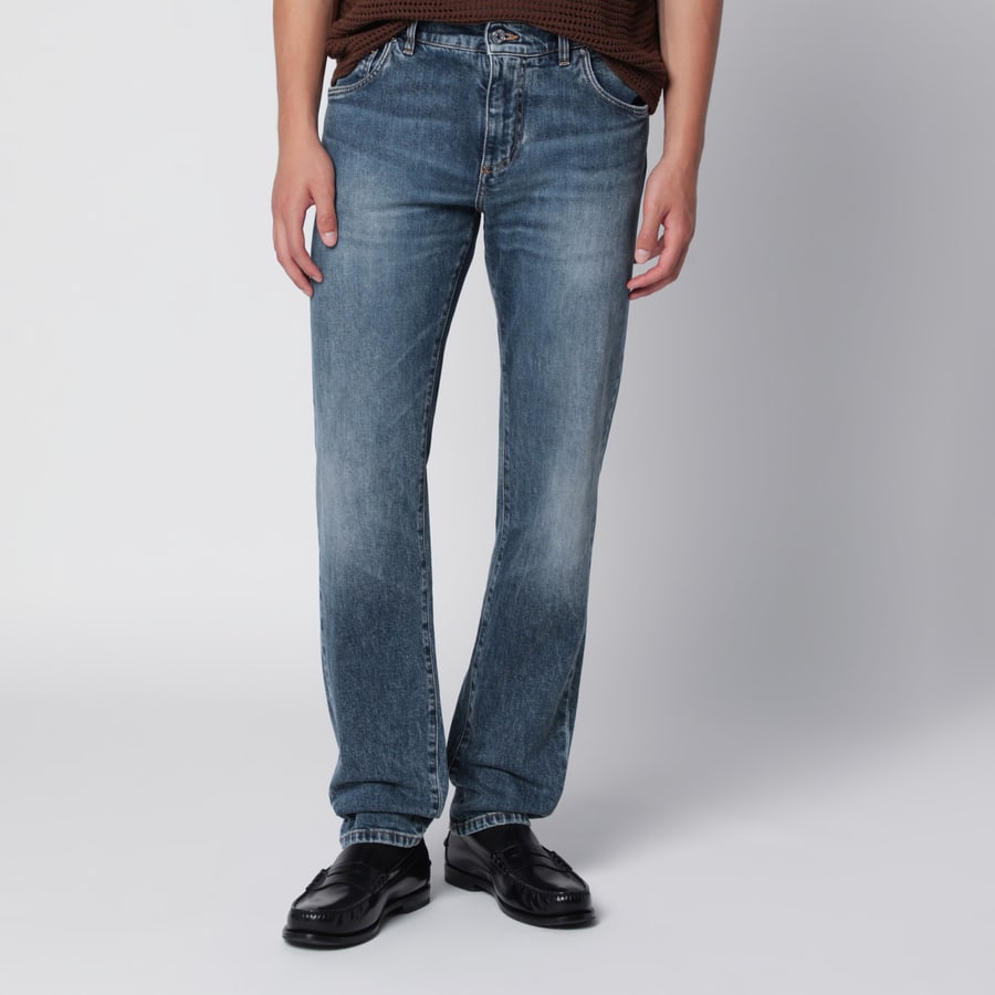 Dolce & Gabbana Jeans slim in denim blu effetto slavato