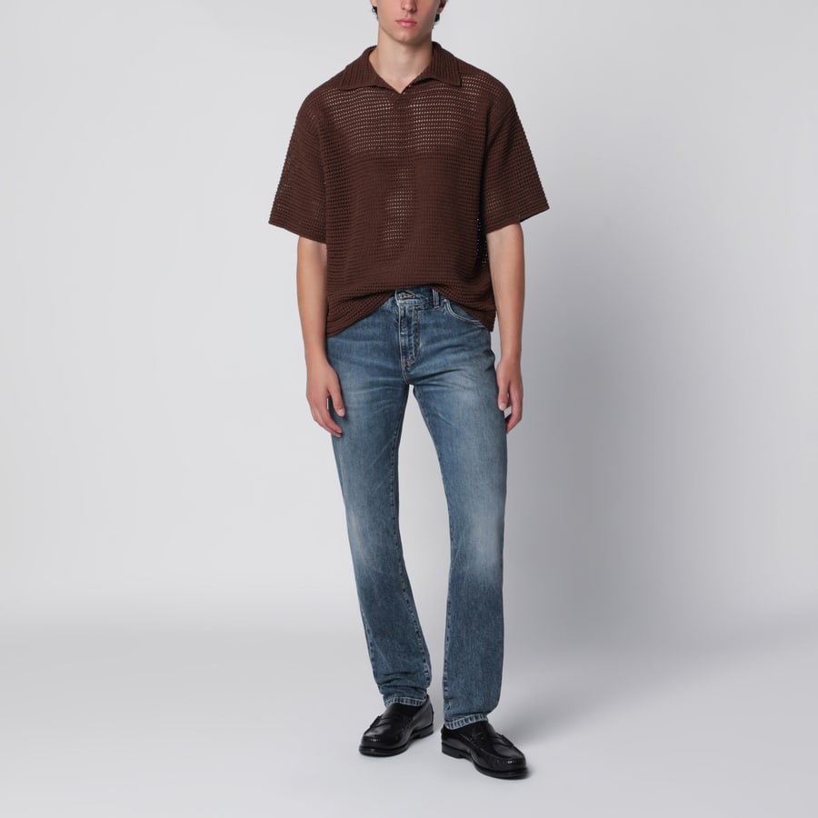 Dolce & Gabbana Jeans slim in denim blu effetto slavato, view 2