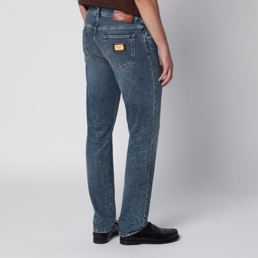 Dolce & Gabbana Jeans slim in denim blu effetto slavato, view 4