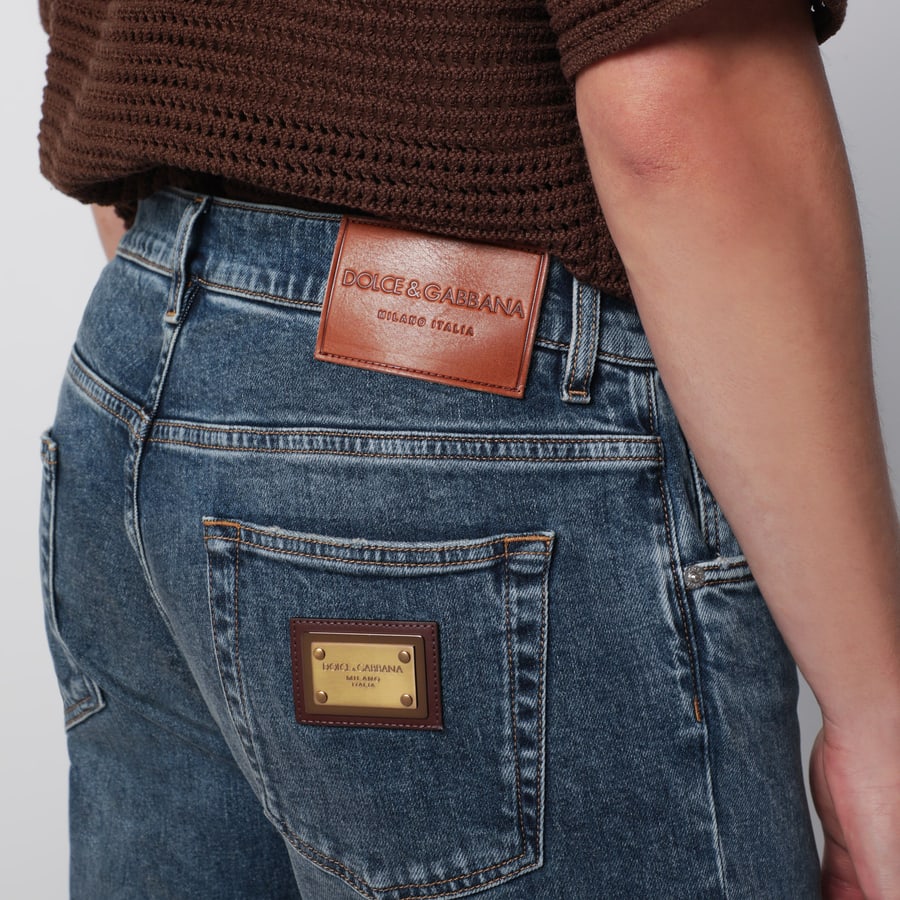Dolce & Gabbana Jeans slim in denim blu effetto slavato, view 5
