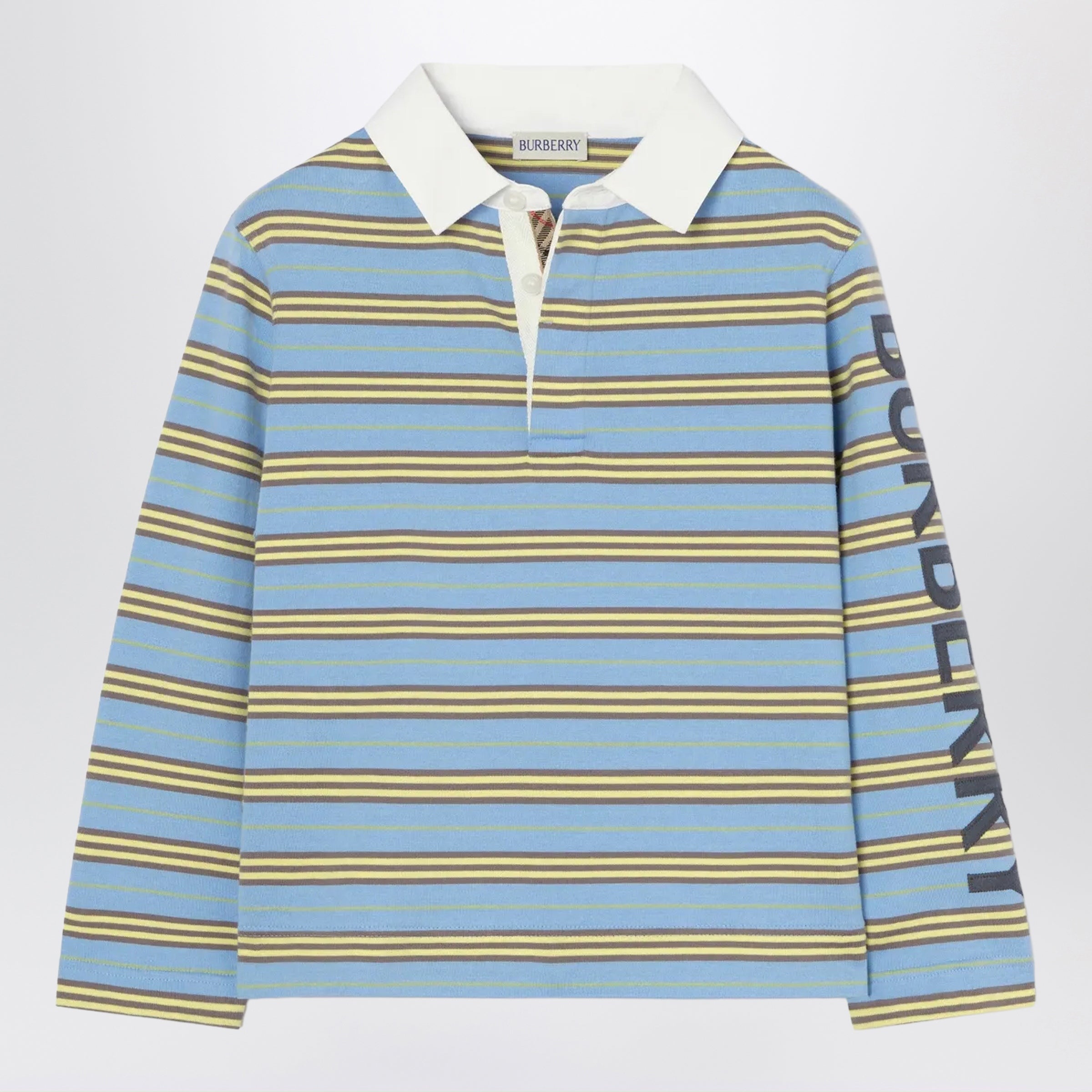 Burberry Maglia stile rugby in cotone a righe azzurra