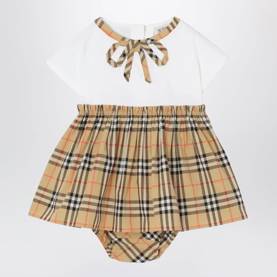 Burberry Vestitino e pantaloncini bloomer in cotone con fiocco Check