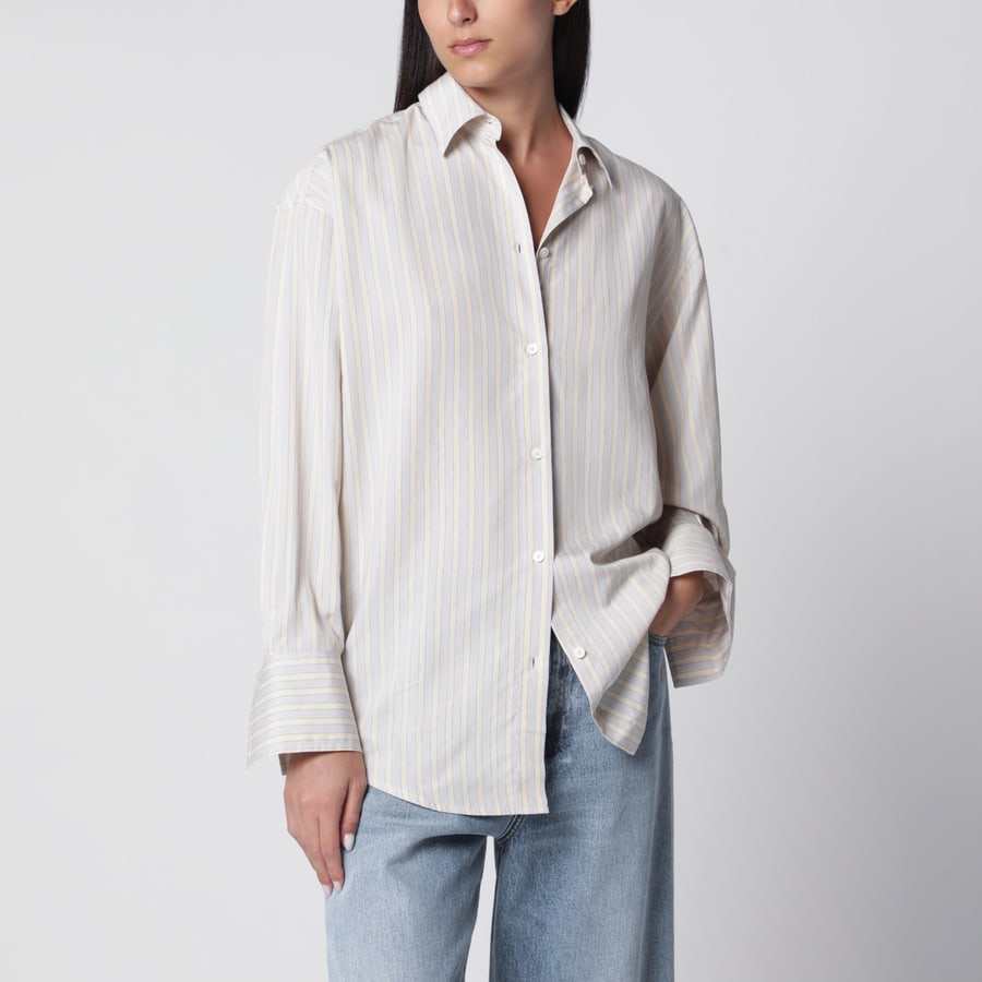 Toteme Camicia a righe oversize giallo/cielo in viscosa e seta