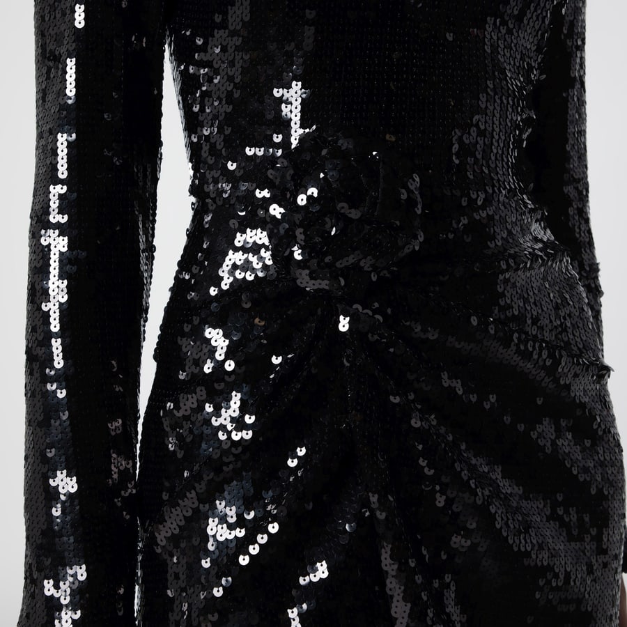 ROTATE Mini abito con rosetta nero con paillettes, view 4