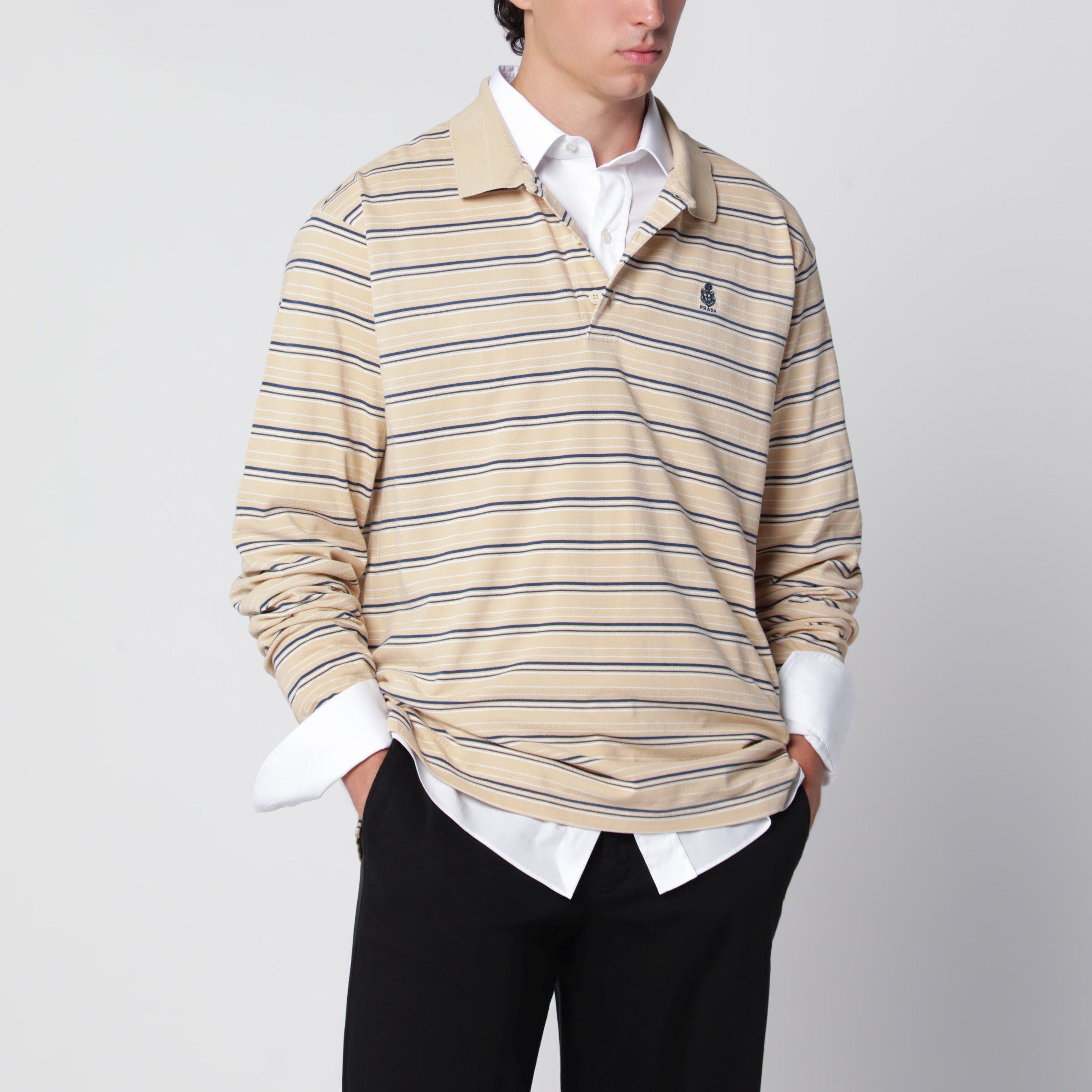 Prada Polo in piquet di cotone a righe deserto/royal