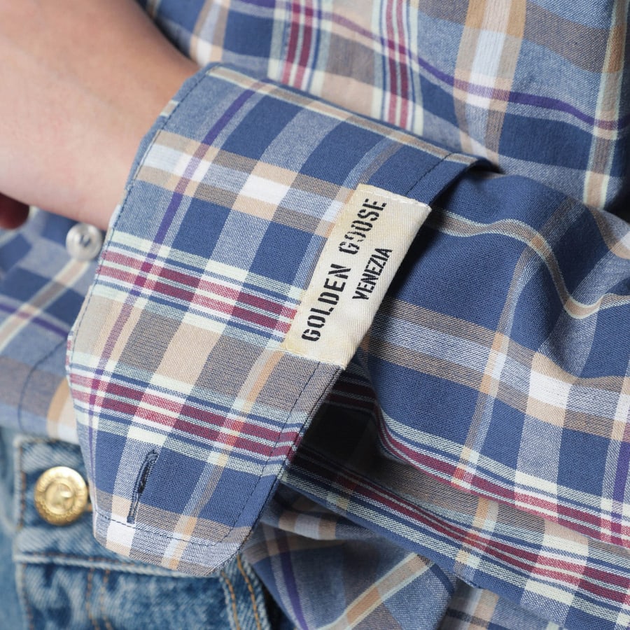 Golden Goose Camicia a quadri blu indigo, view 5