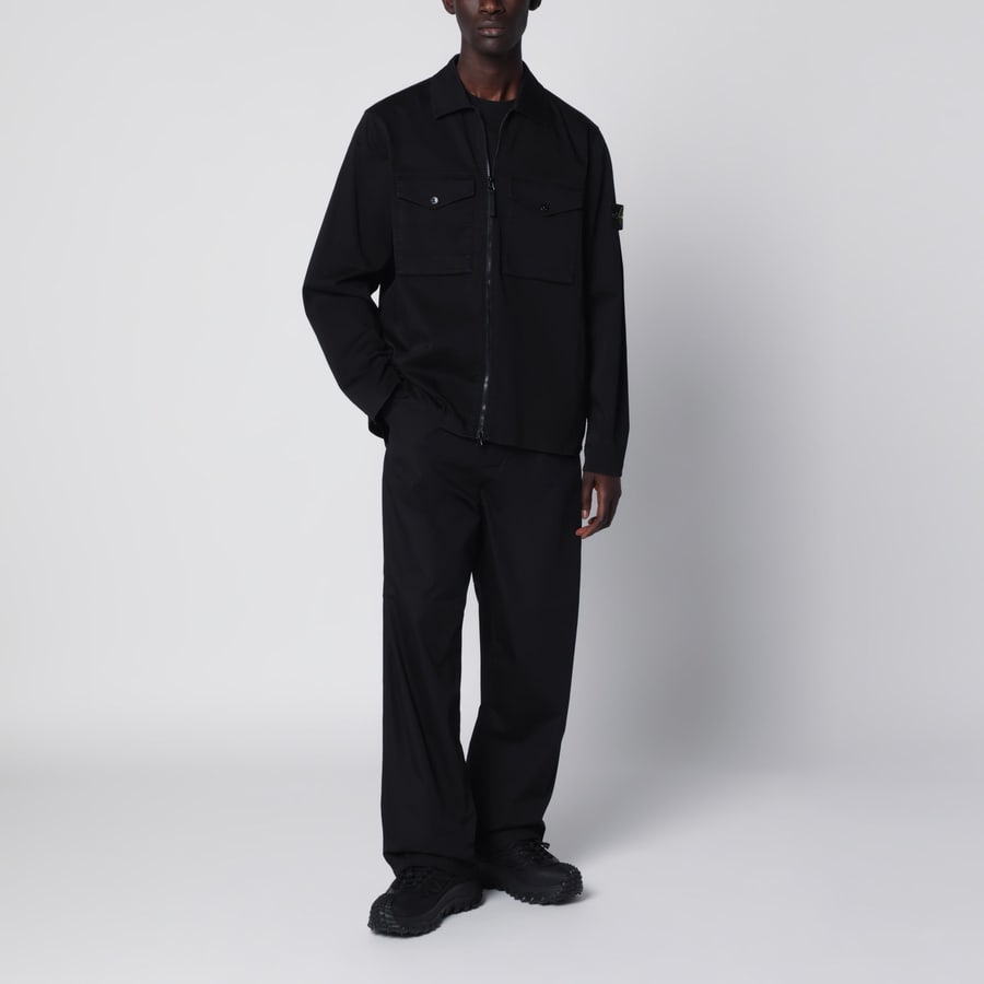 Stone Island Giacca con zip blu in cotone, view 2
