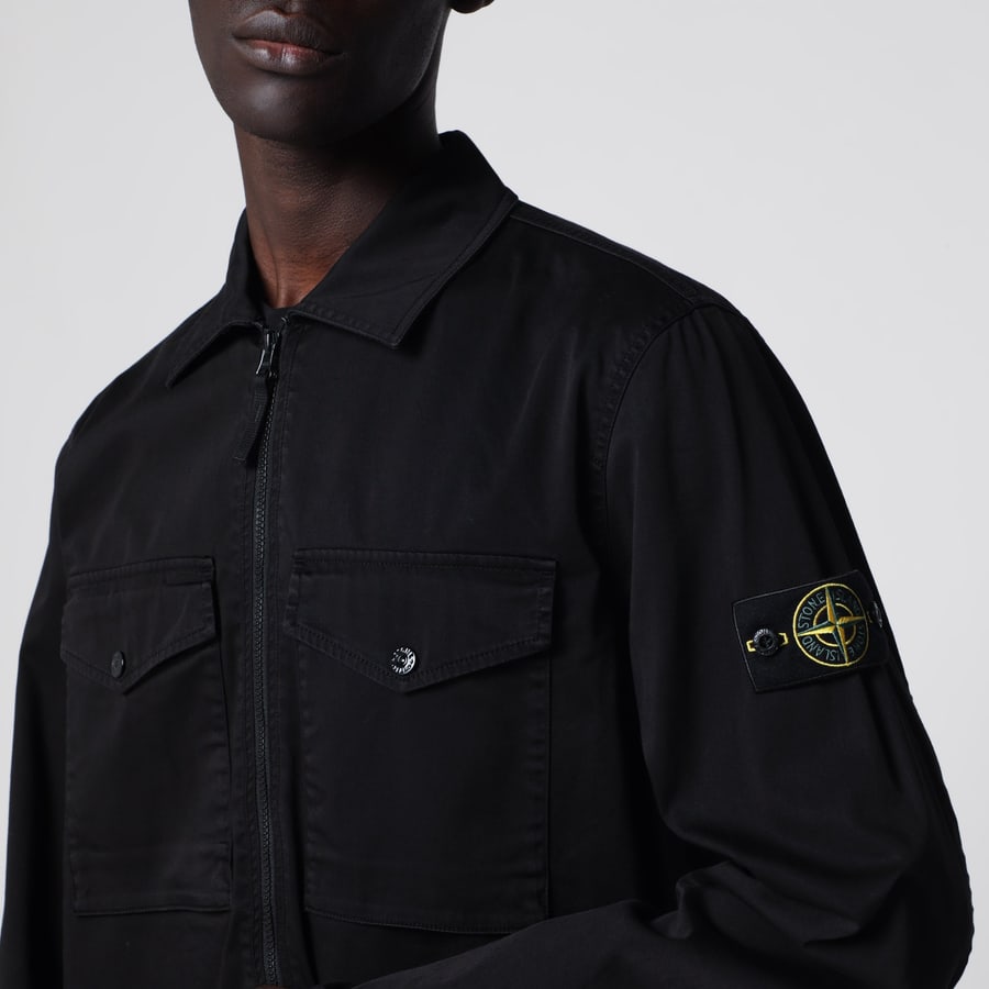 Stone Island Giacca con zip blu in cotone, view 4