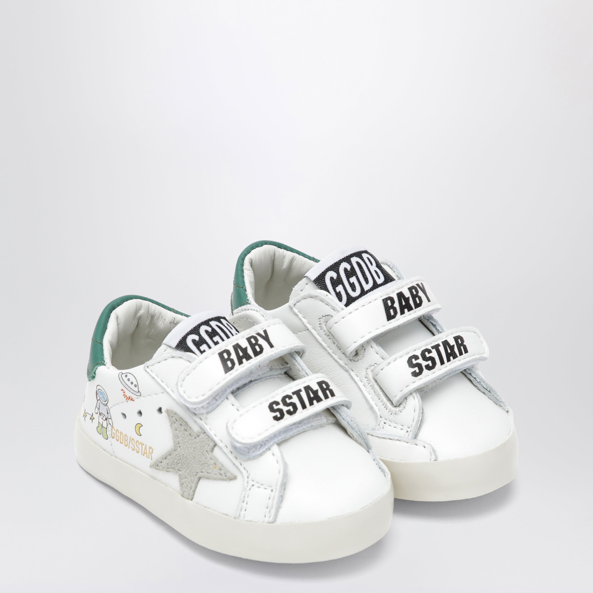 Golden Goose Sneakers Old School in pelle bianca con astronauta, view 2