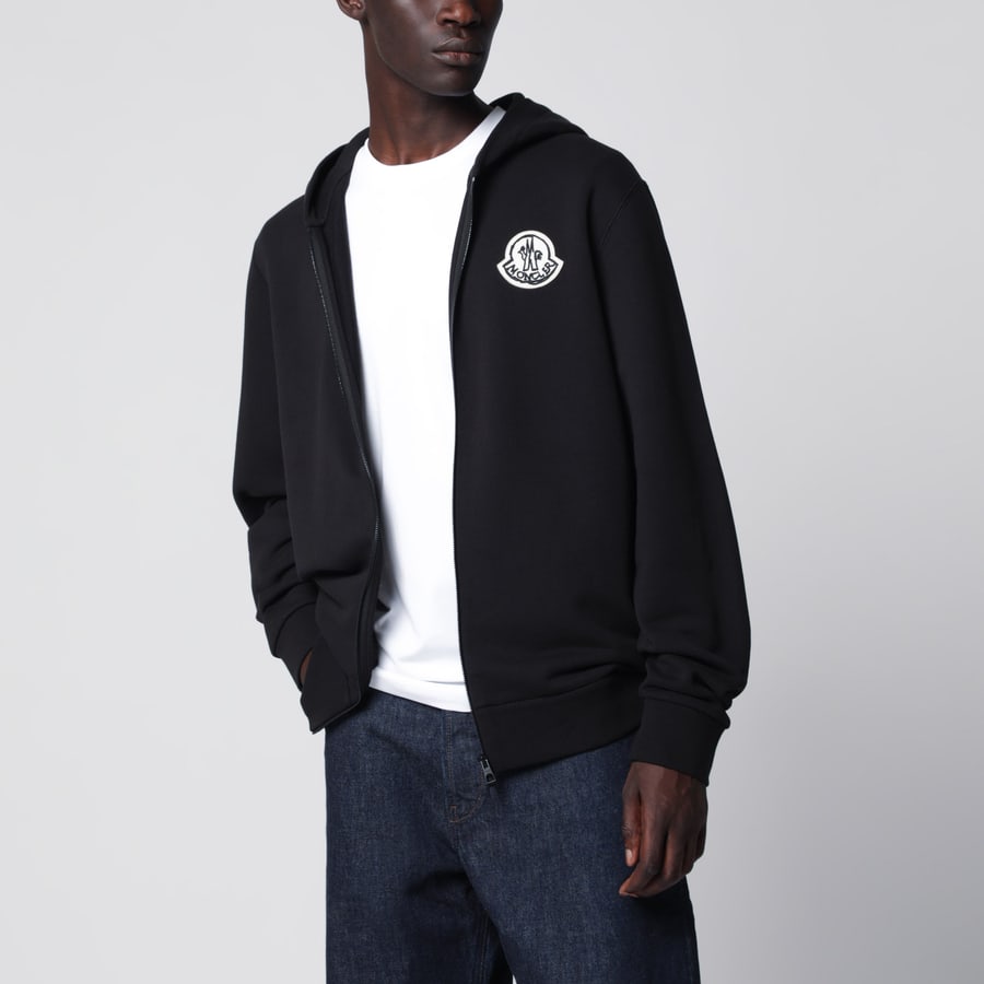 Moncler Felpa con cappuccio in cotone con logo nera