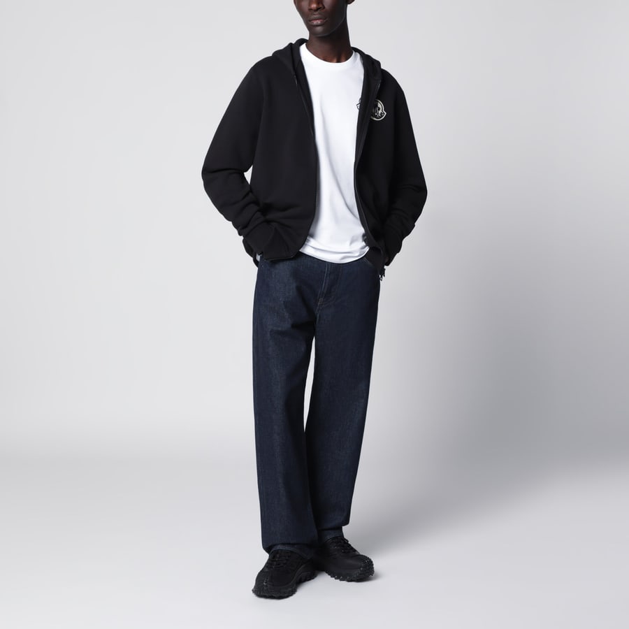 Moncler Felpa con cappuccio in cotone con logo nera, view 2