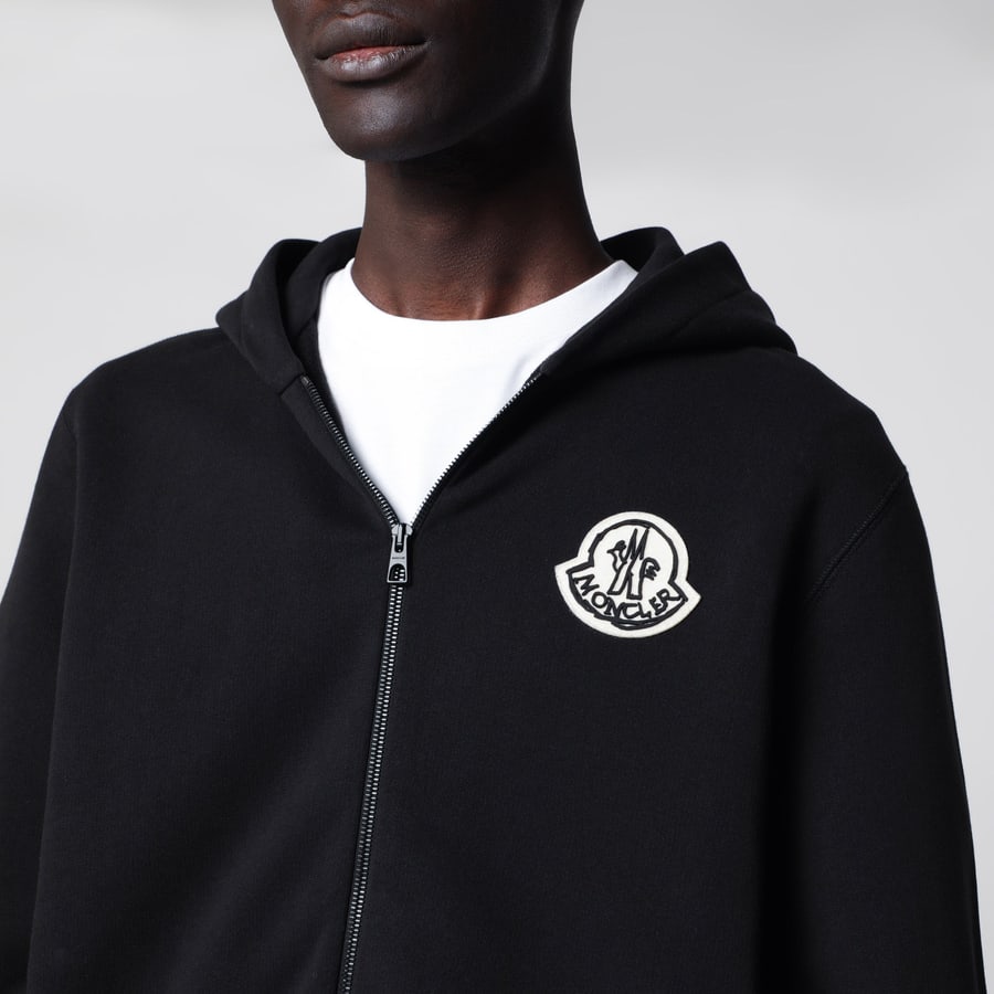 Moncler Felpa con cappuccio in cotone con logo nera, view 4